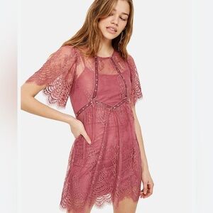 Topshop Elegant Pink Lace Dress